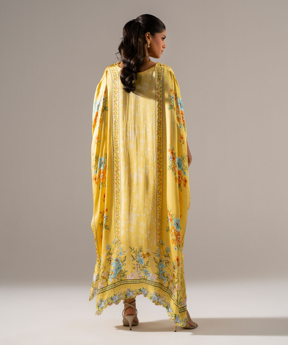 Women's RTW White Featheer Chamoz Printed Yellow Kaftan