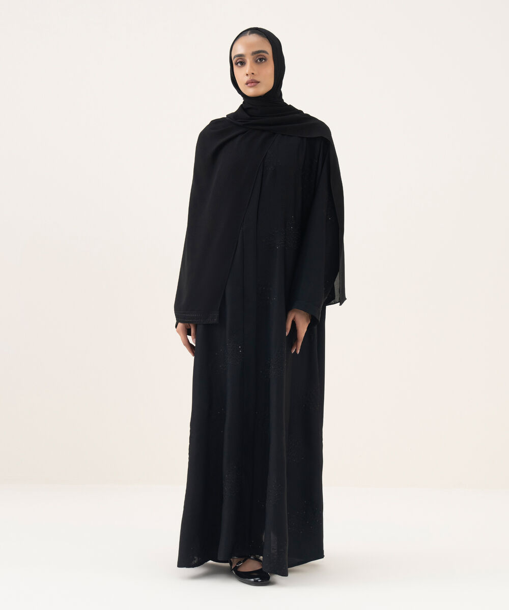Women's black button through Abaya set