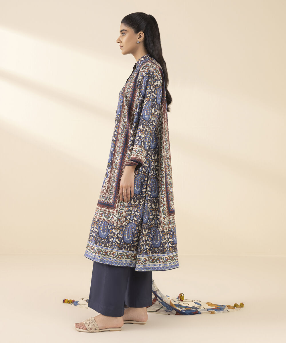 Unstitched Women's Blue Lawn 3 Piece Suit