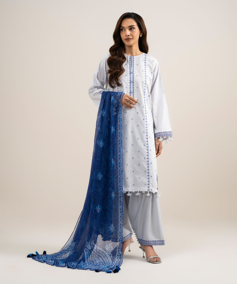 Women's Unstitched Lawn Embroidered Grey