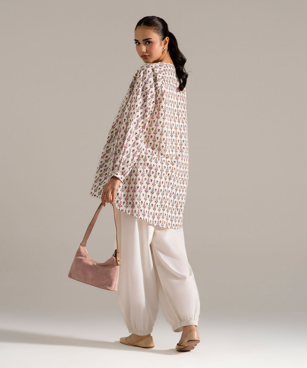 Women's RTW Lawn Printed White Straight Shirt