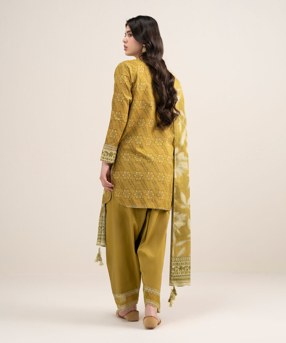 Women's Unstitched Lawn Embroidered Brown 3 Piece Suit