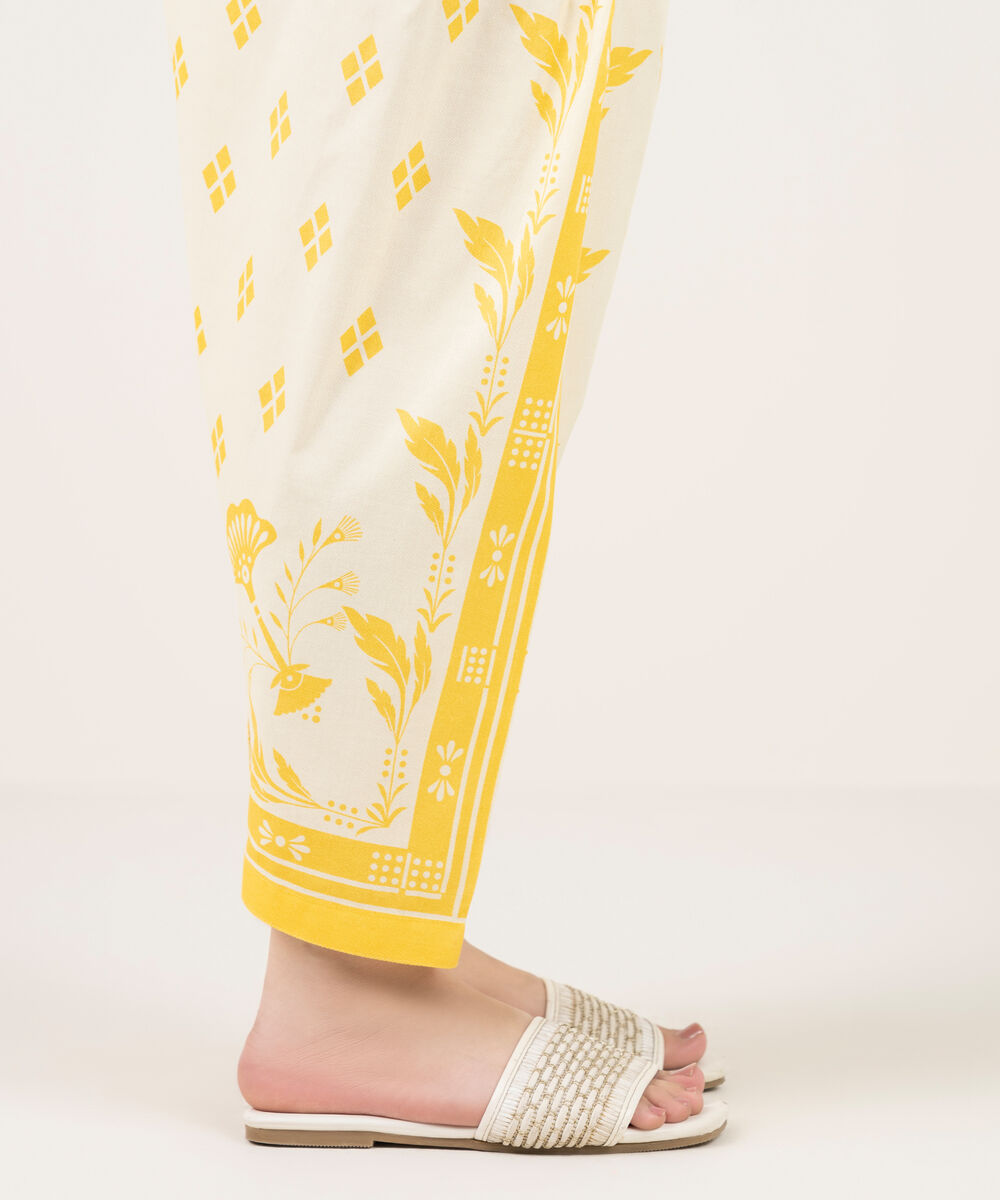 Women's RTW Cambric Printed Pale Yellow Shalwar