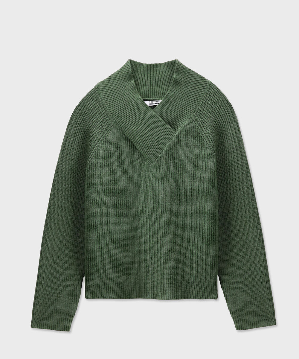 Women's Western Wear Olive Cross-Over High Neck Sweater