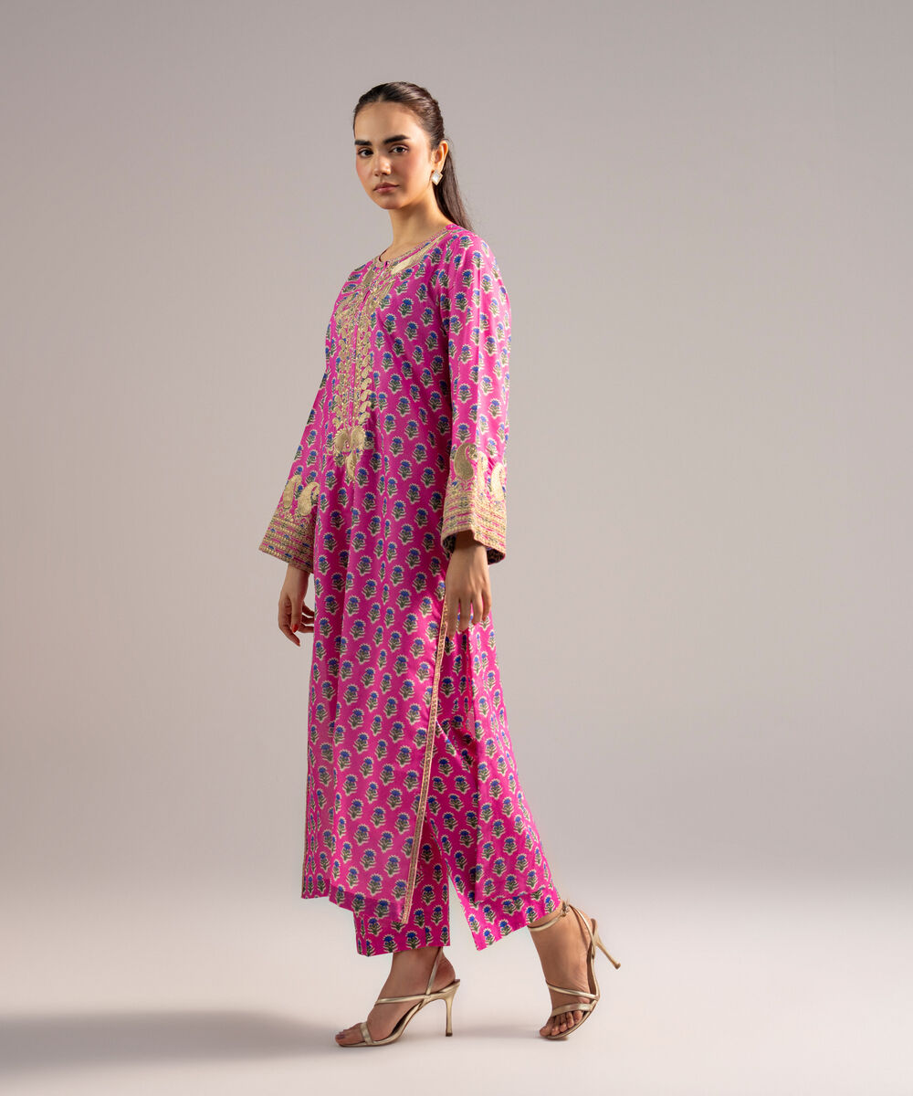 Women's RTW Zari Lawn Embroidered Pink A-Line Shirt