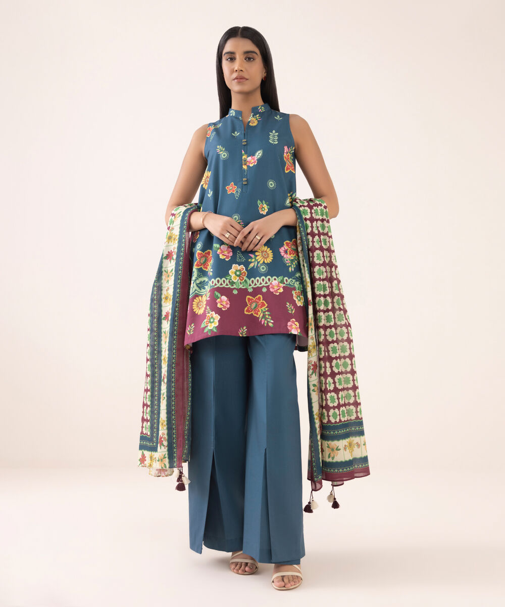 Women's Unstitched Cotton Printed Three Piece Suit