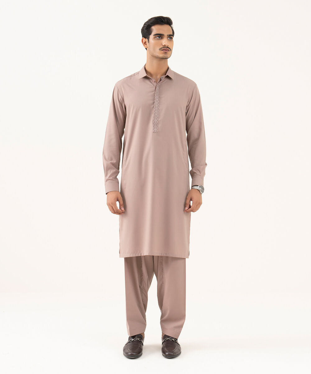 Men's Oxford Embroidered Mauve Kurta Shalwar