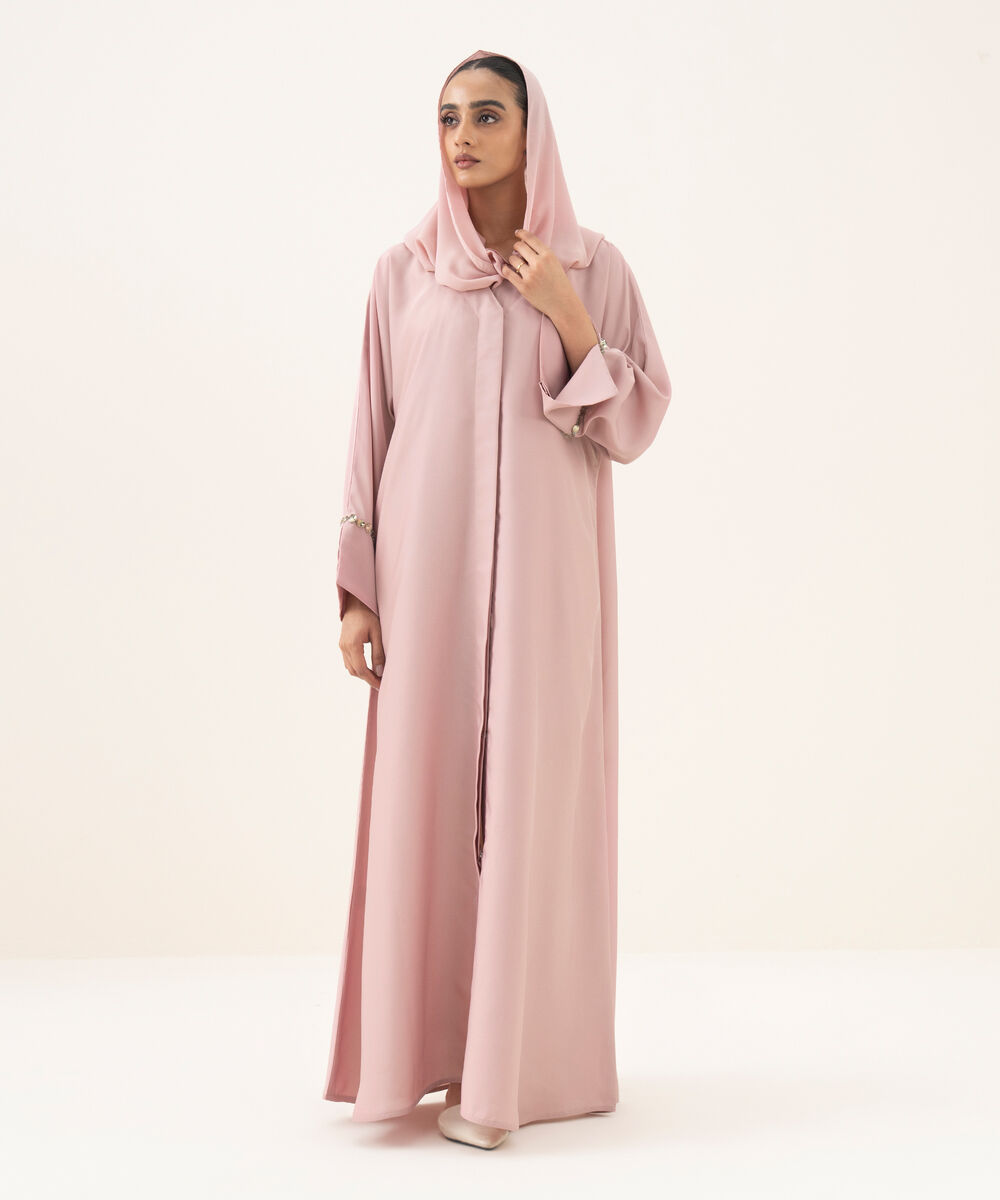 Women's pink button through kimono Abaya