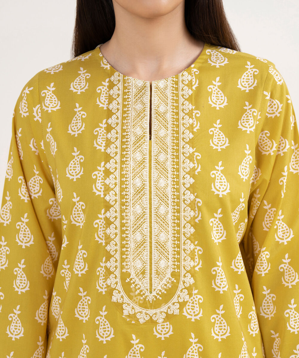 Women's RTW Lawn Yellow Embroidered A-Line Shirt
