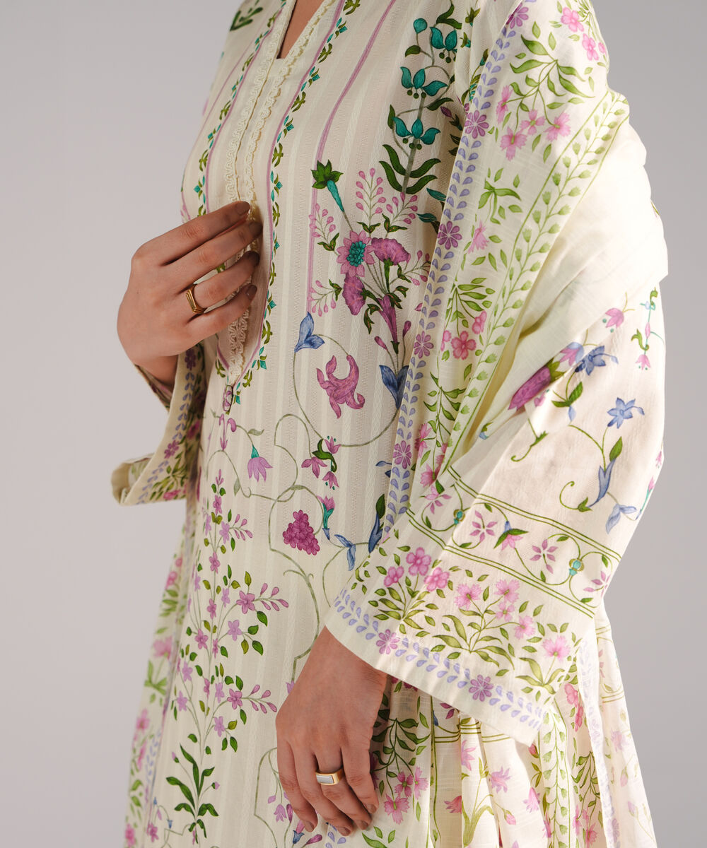 Women's RTW Leno Kara Printed Off White 3 Piece Suit