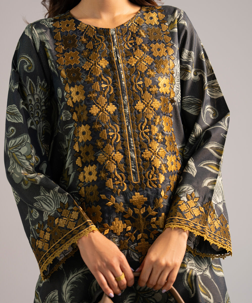 Women's RTW Zari Lawn Embroidered Black 2 Piece Suit