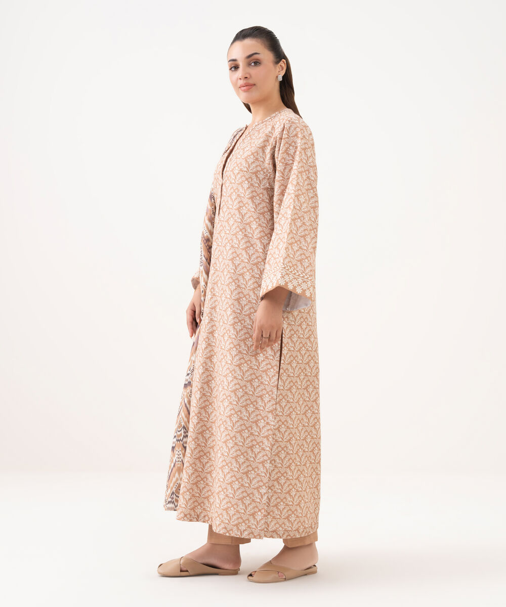 Women's Unstitched Khaddar Printed Beige 3 Piece Suit