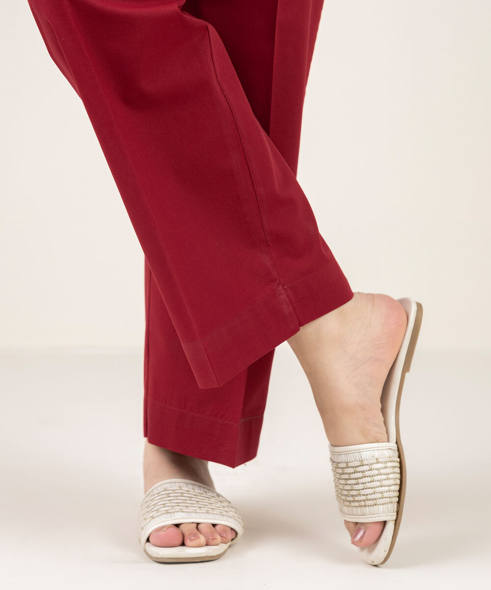 Women's RTW Cambric Solid Red Straight Pants