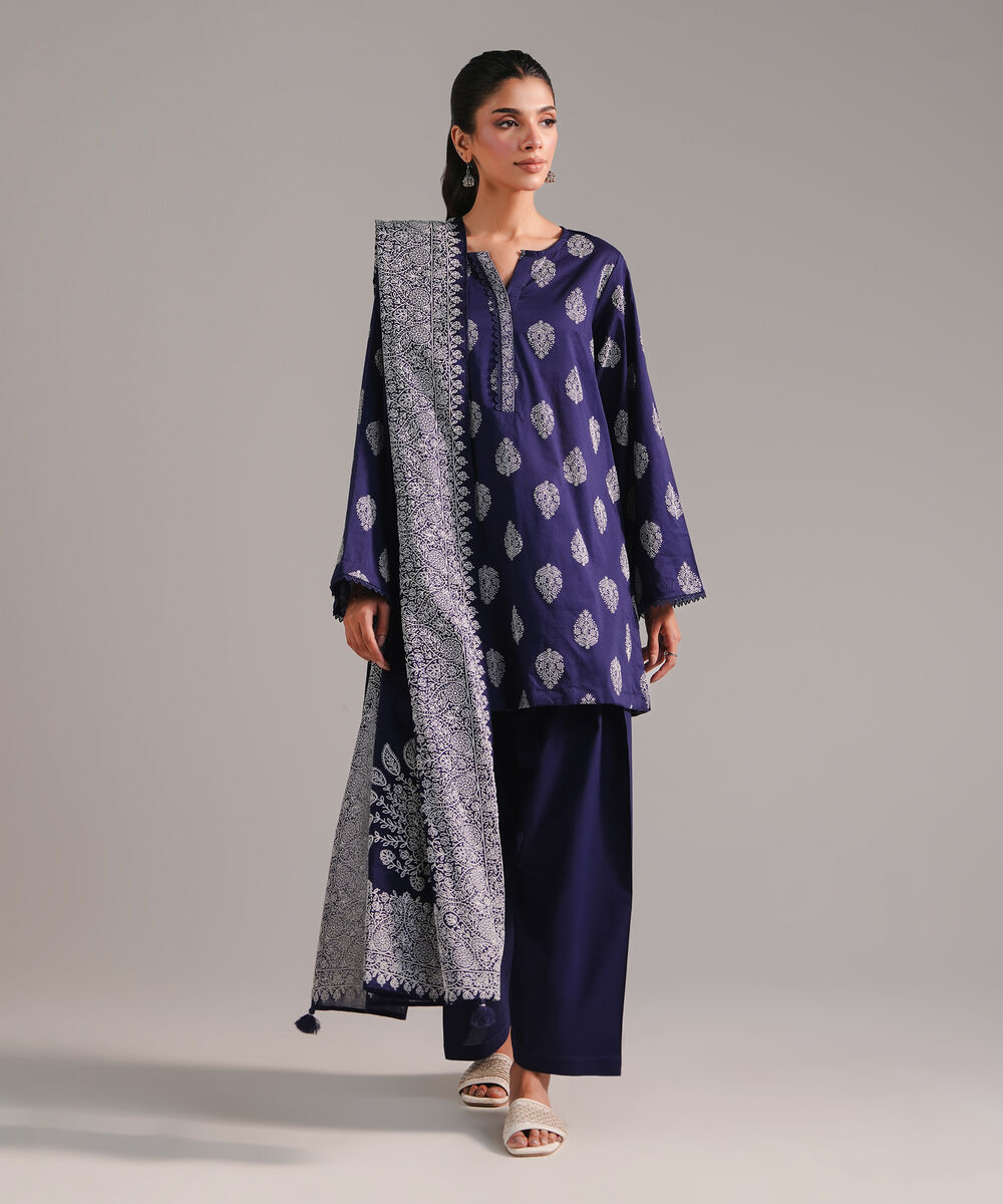 Lawn Printed Dark Blue Dupatta