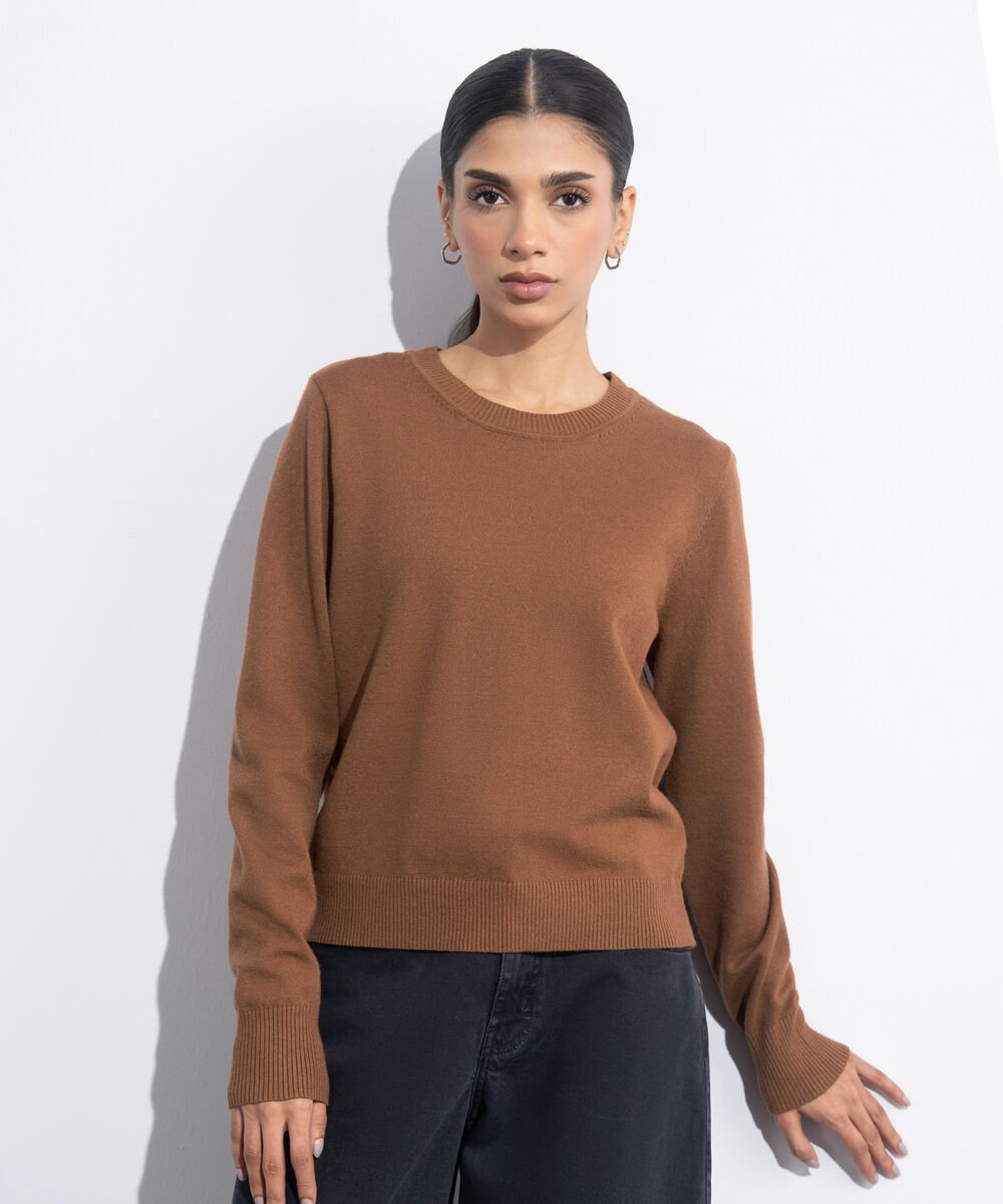 Women's Western Wear Rust Orange Slim-Fit Knit Sweater