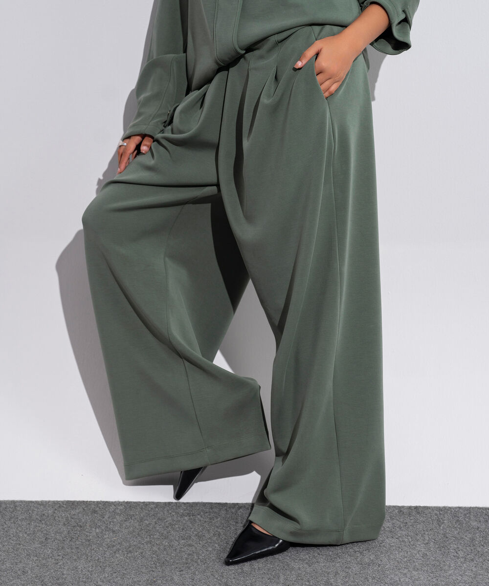 Women's Western Wear Grey Soft-Lux Pleated Trousers