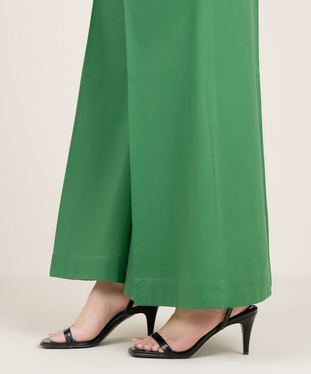 Women's RTW Cambric Solid Green Flared Pants