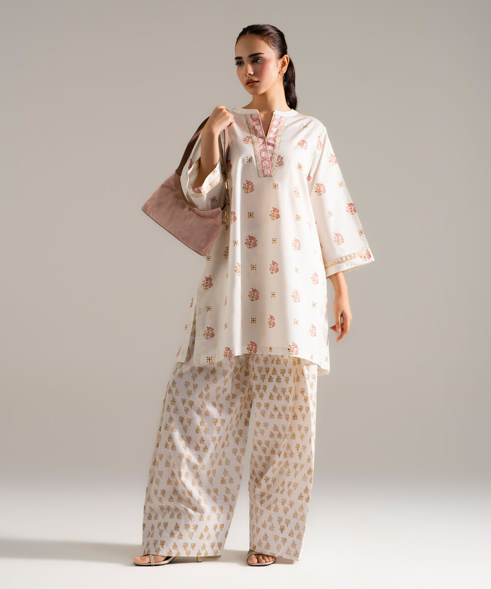 Women's RTW Lawn Printed Off White Straight Shirt