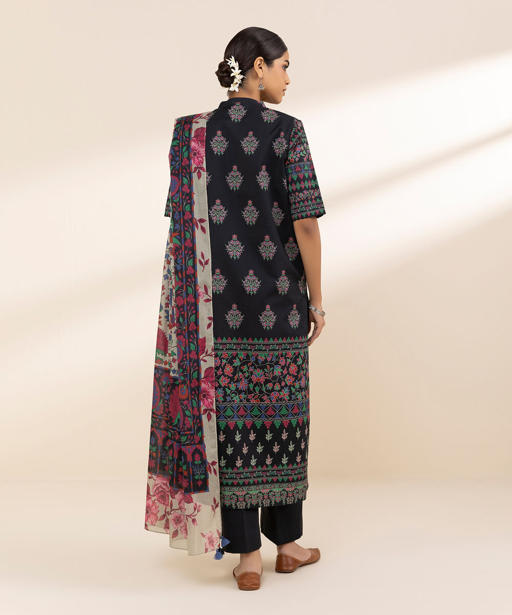Women's Unstitched Lawn Printed Black 3 Piece Suit