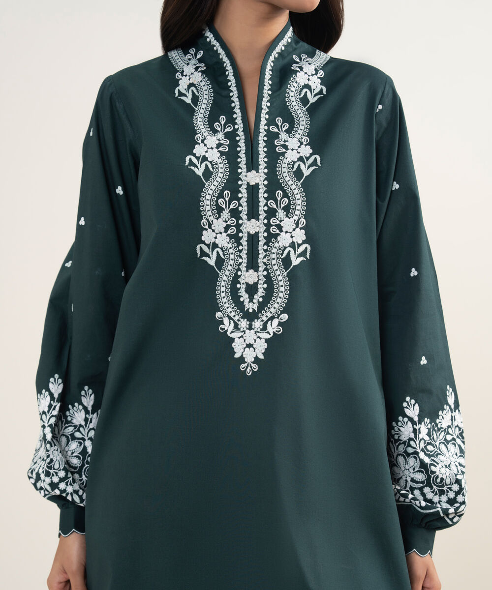Women's Unstitched Lawn Embroidered Teal Green 3 Piece Suit