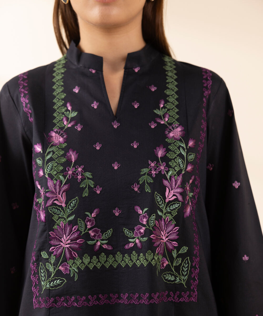 Women's Unstitched Lawn Embroidered Black 3 Piece Suit