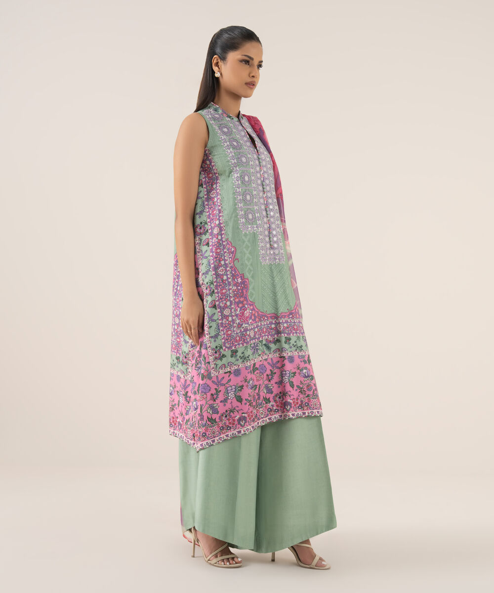 Women's Unstitched Lawn Embroidered Multi Three Piece Suit