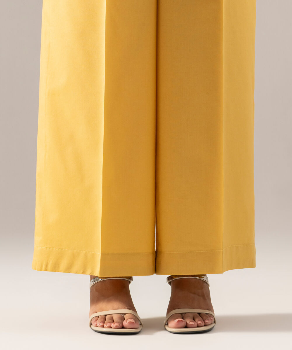 Women's RTW Solid Yellow Cotton Viscose Culottes