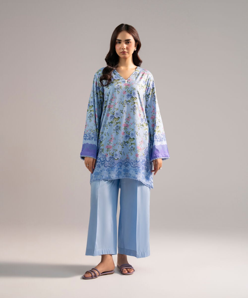 Women's RTW Arabic Lawn Printed Blue 2 Piece Suit