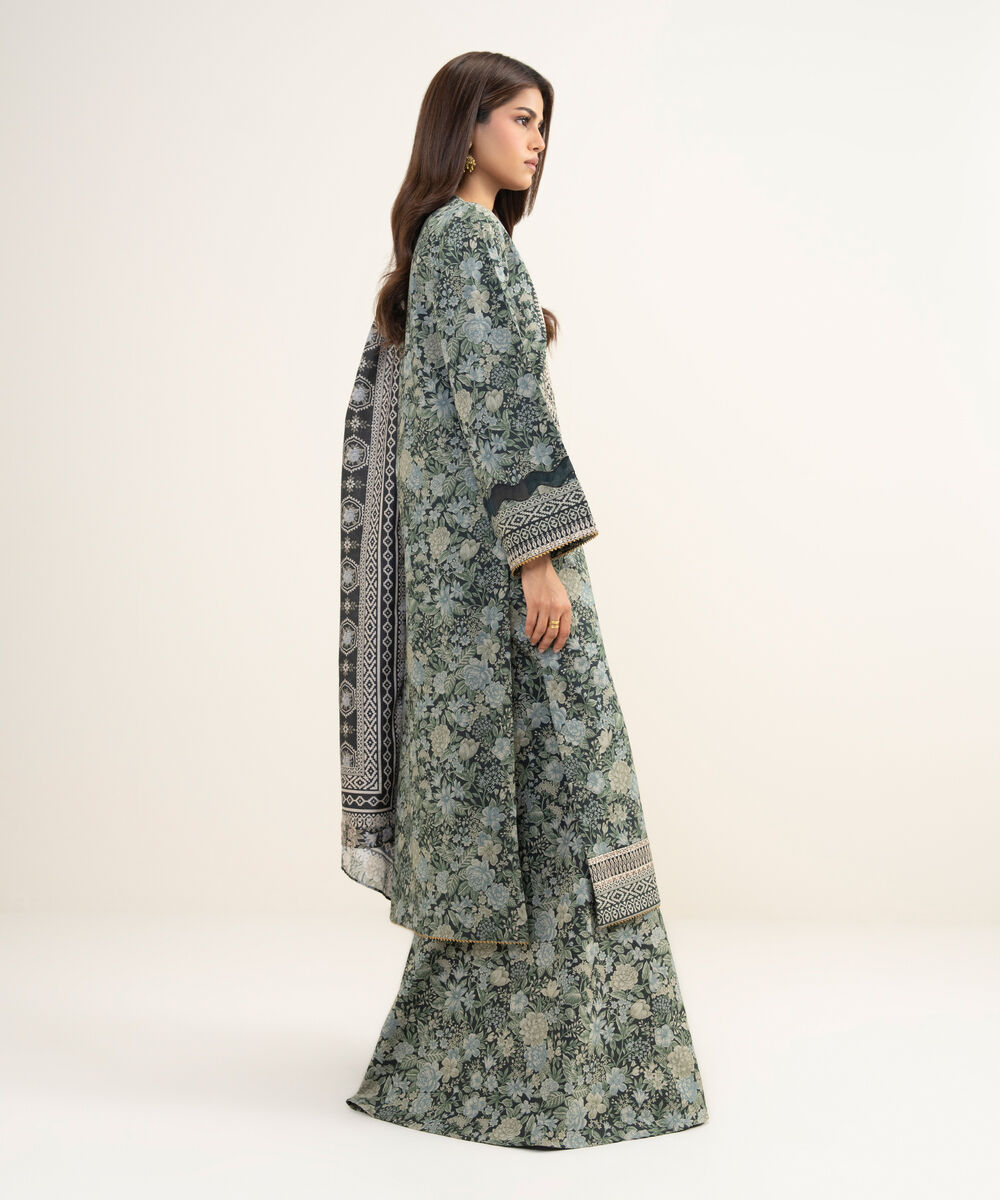 Women's Unstitched Lawn Embroidered Black 3 Piece Suit