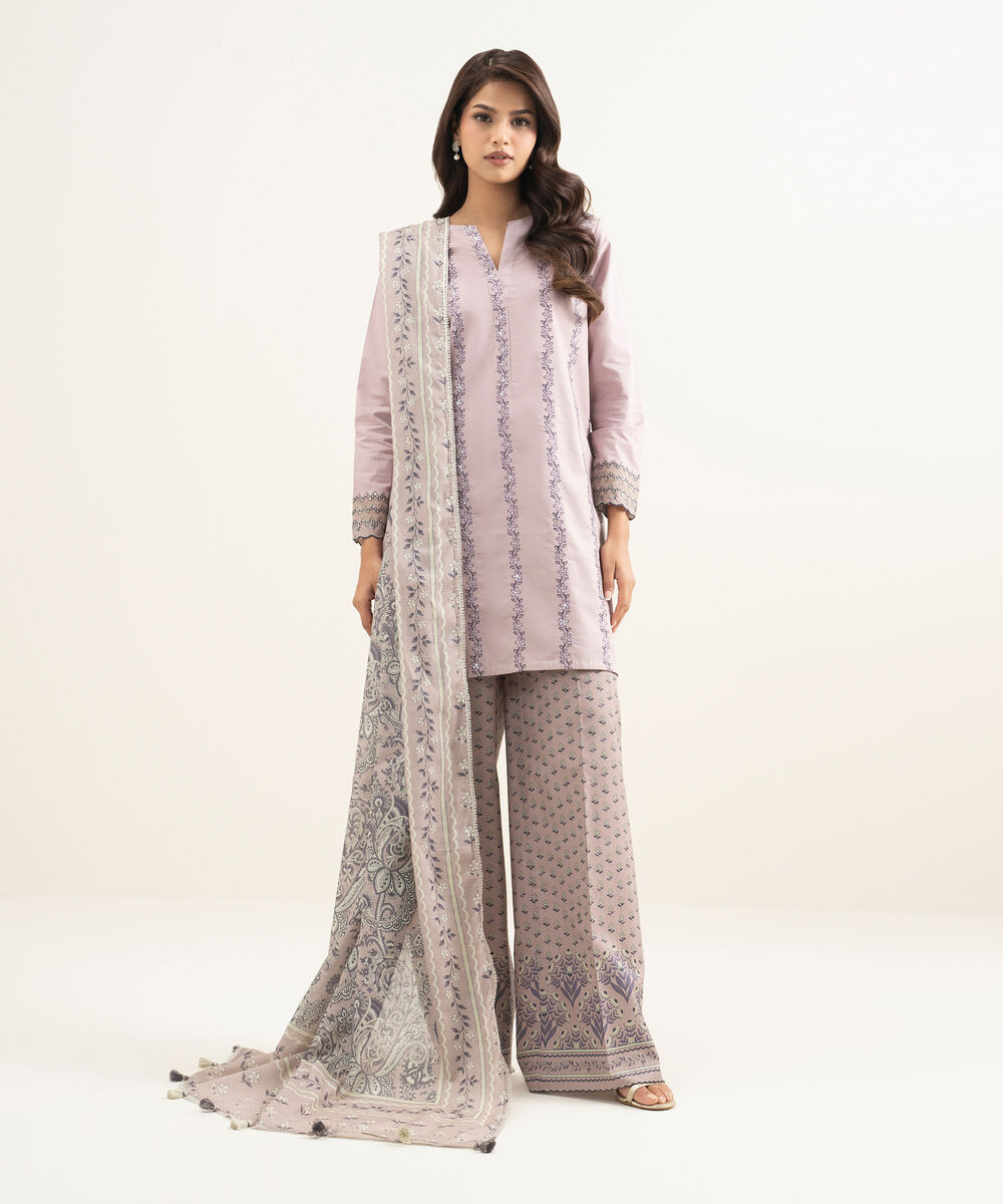 Women's Unstitched Lawn Embroidered Pink 3 Piece Suit