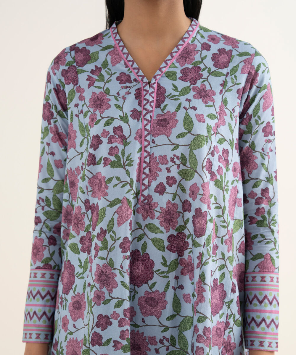 Women's Unstitched Lawn Printed Blue 3 Piece Suit