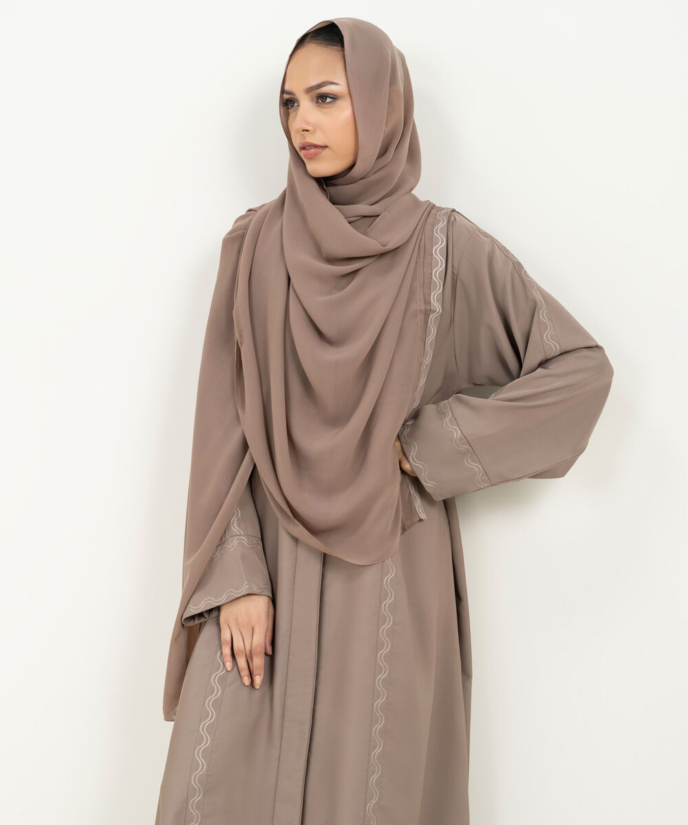 Women's Moca Brown Embroidered Abaya Set