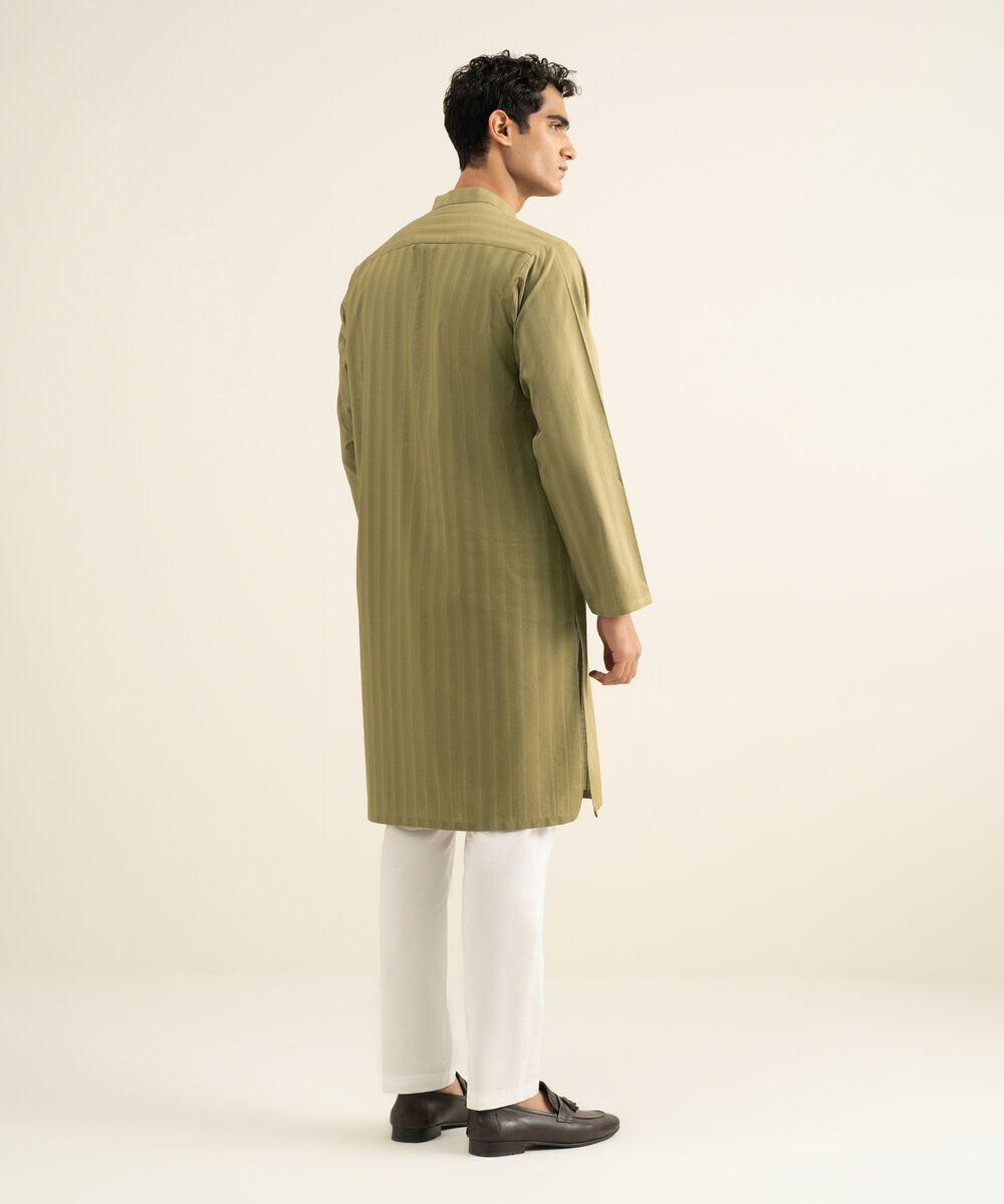 Men's olive Leno Jacquard Kurta