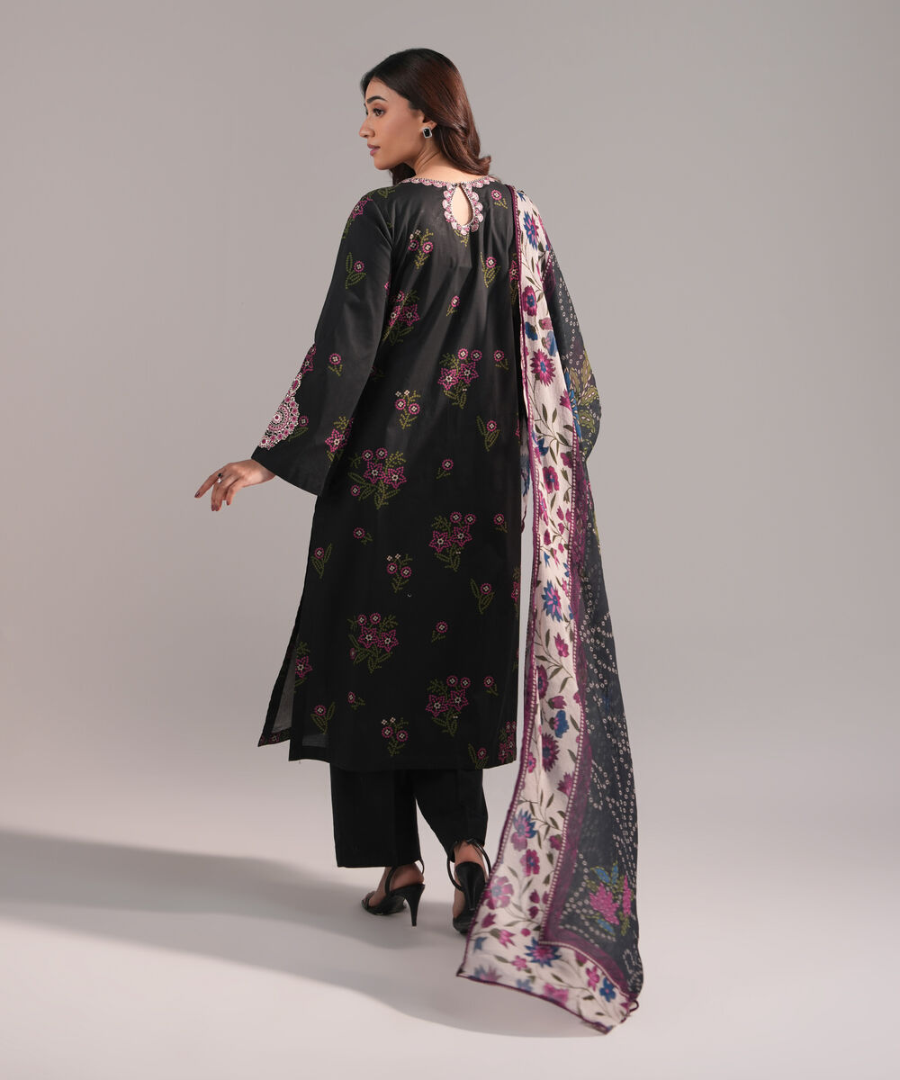 Women's RTW Cambric Embroidered Black 3 Piece Suit