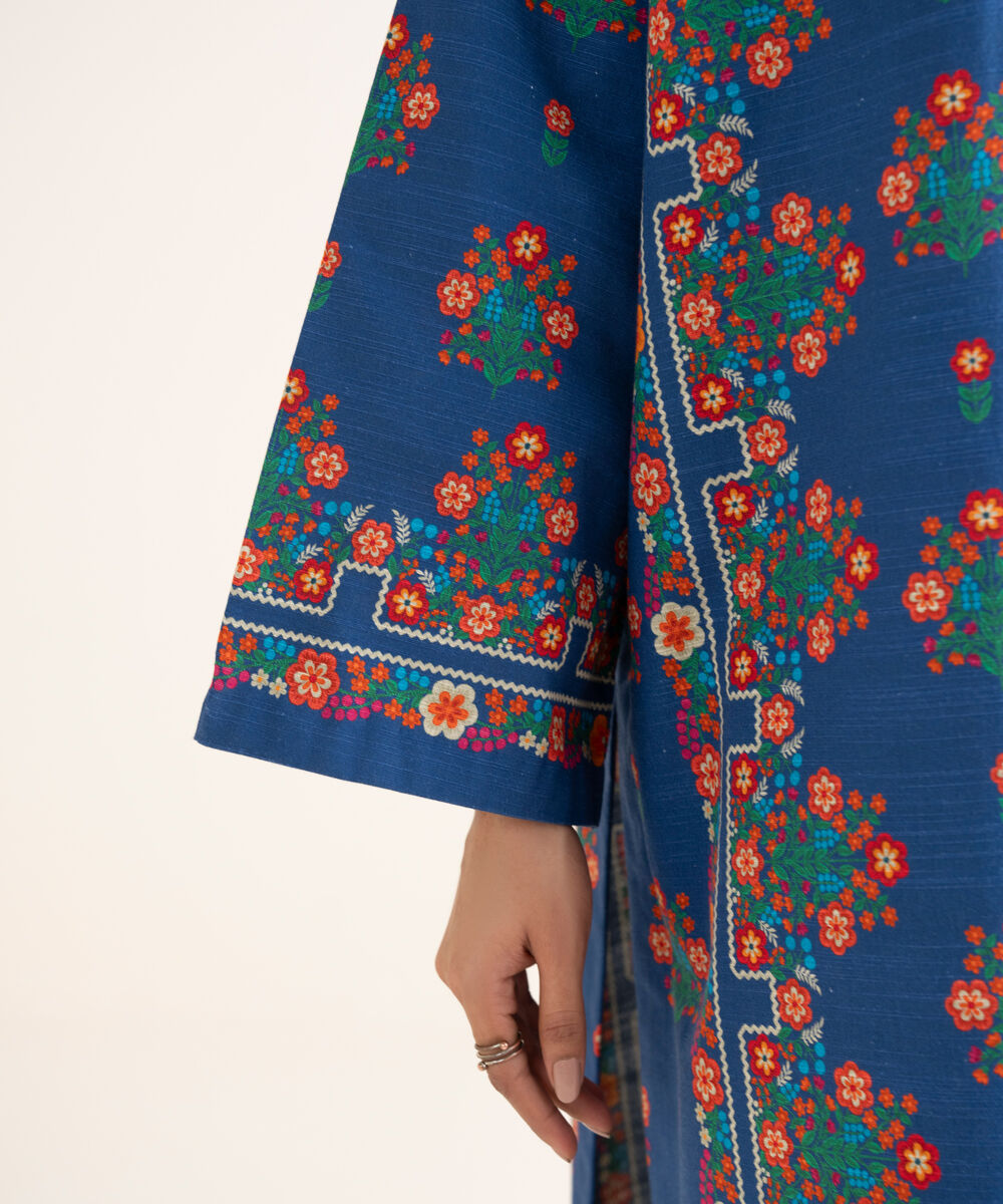 Women's Unstitched Printed Light Khaddar Blue 3 Piece Suit