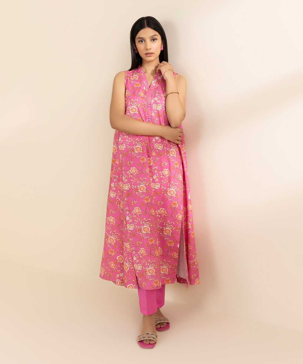 Women's Unstitched Lawn Printed Pink 2 Piece Suit
