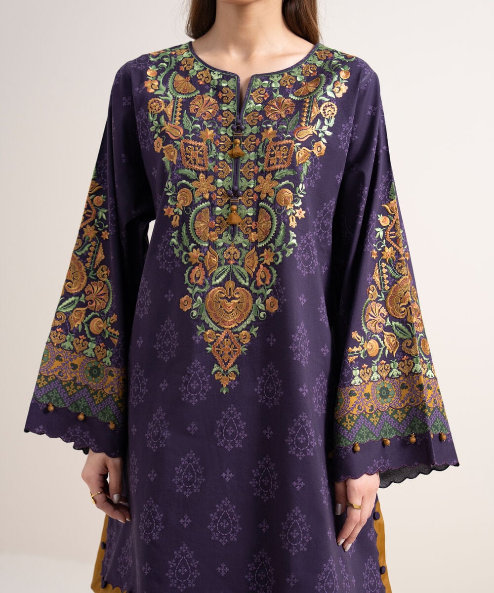 Women's Unstitched Lawn Embroidered Purple 3 Piece Suit