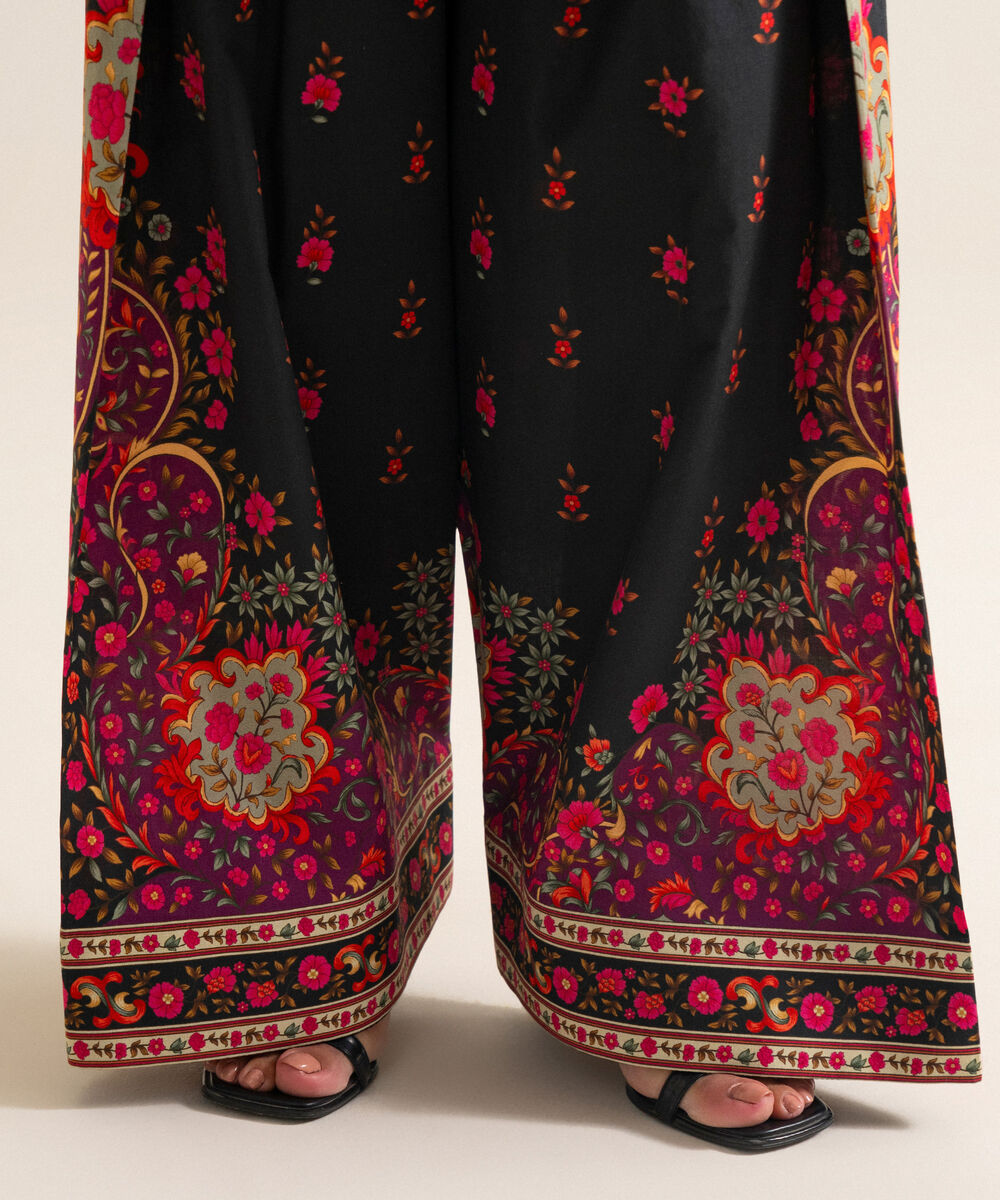 Women's Unstitched Blended Chiffon Printed Plum 3 Piece Suit