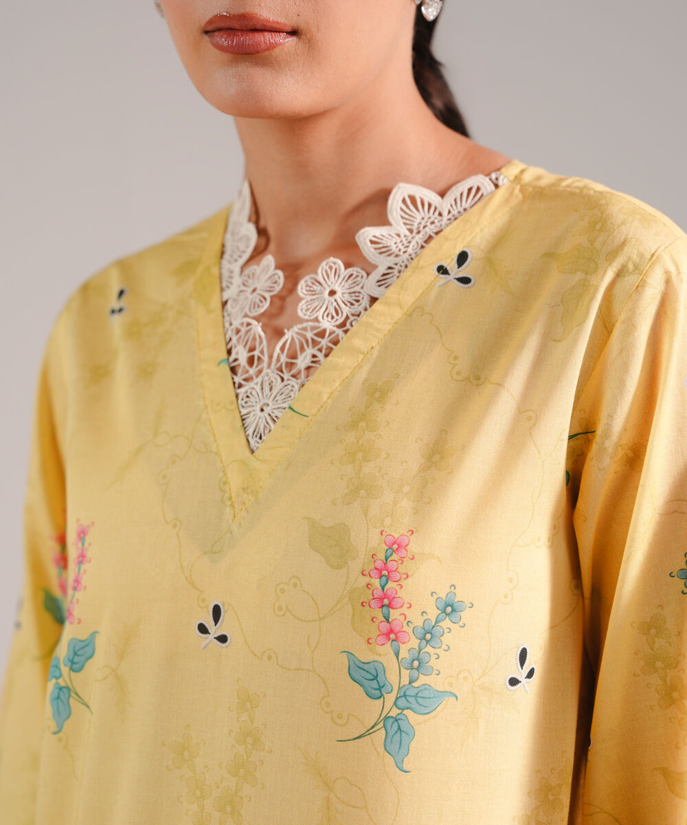 Women's RTW Lawn Embroidered Yellow Straight Shirt