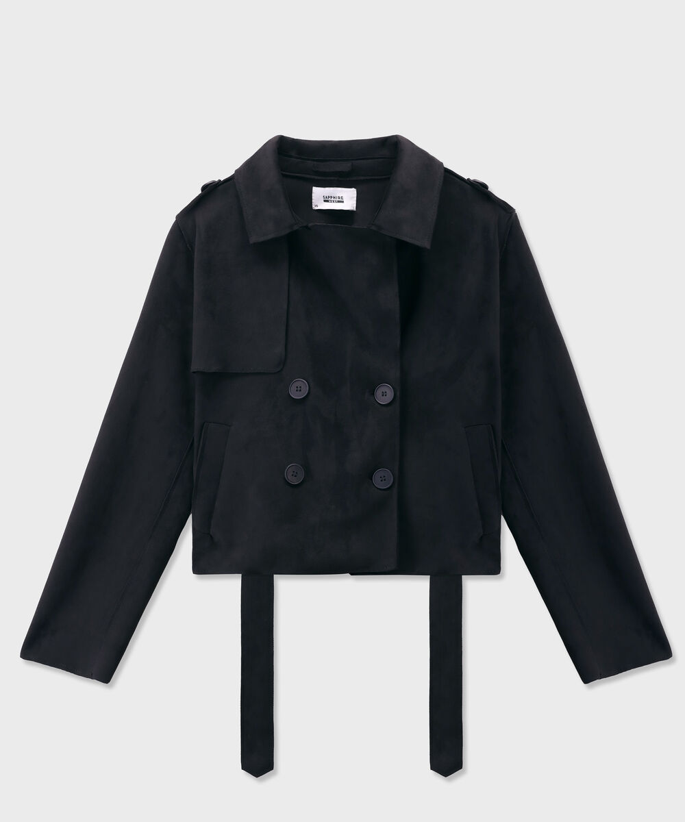 Women's Western Wear Black Faux Suede Trench Coat