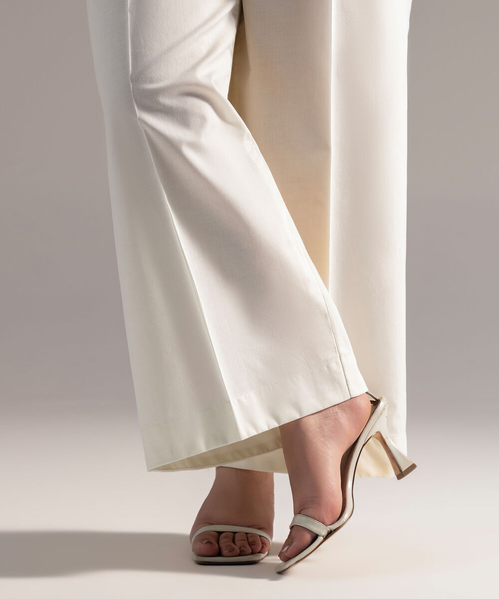 Women's RTW Cambric Solid Off White Culottes