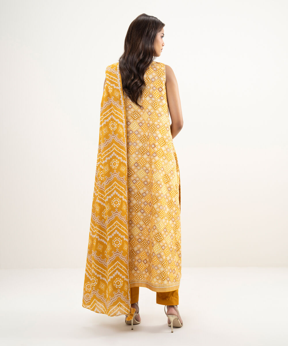 Women's Unstitched Lawn Orange Embroidered 3 Piece Suit