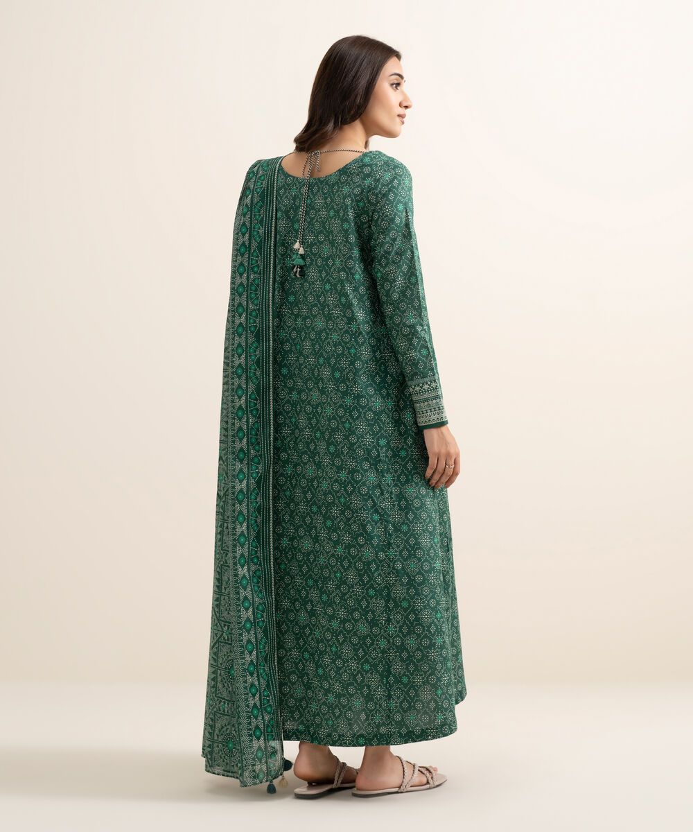 Women's Unstitched Lawn Printed Green 3 Piece Suit