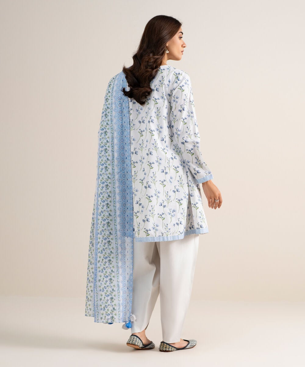 Women's Unstitched Zari Lawn Printed Off White