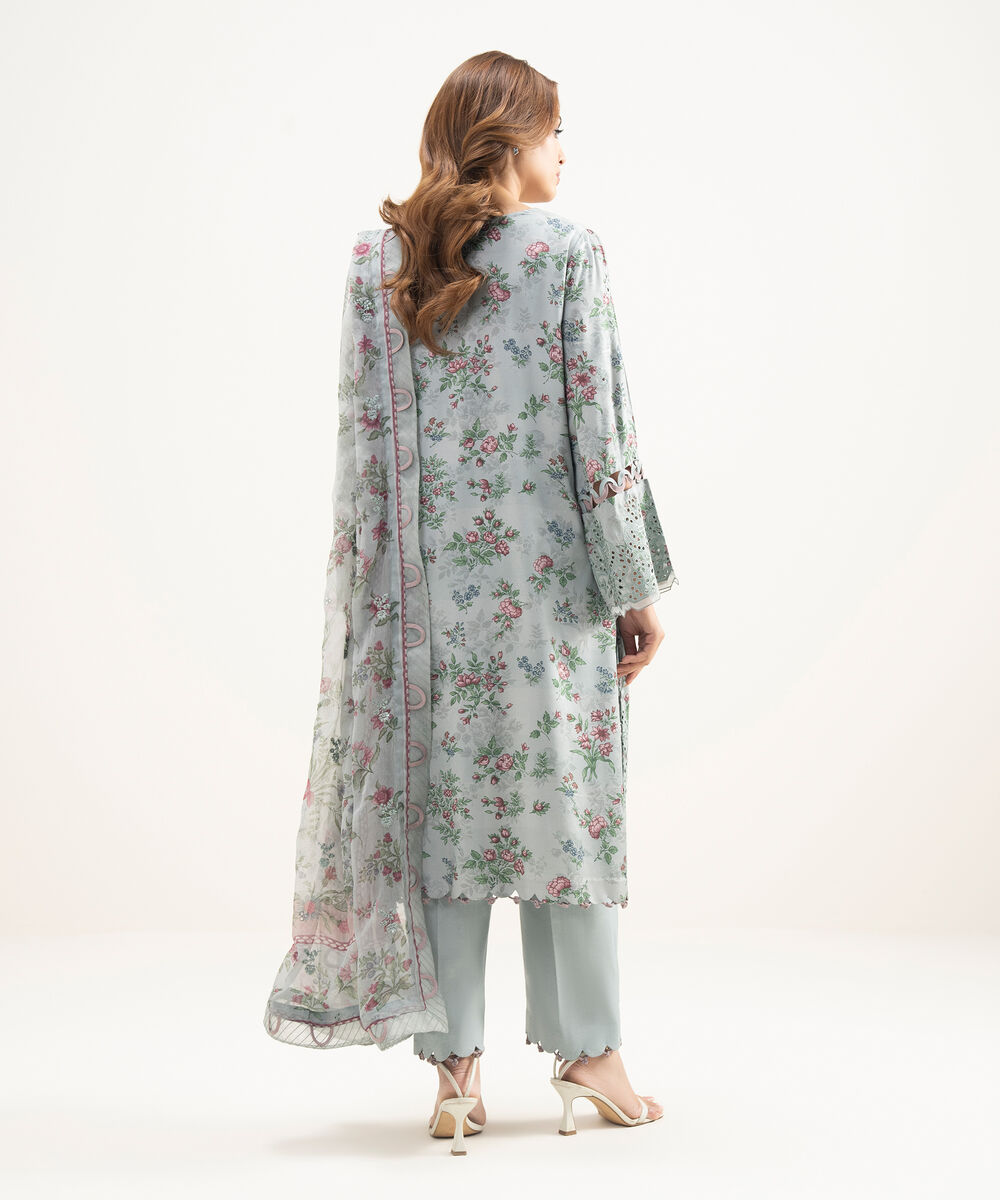 Women's Unstitched Viscose Satin Embroidered Grey 3 Piece Suit