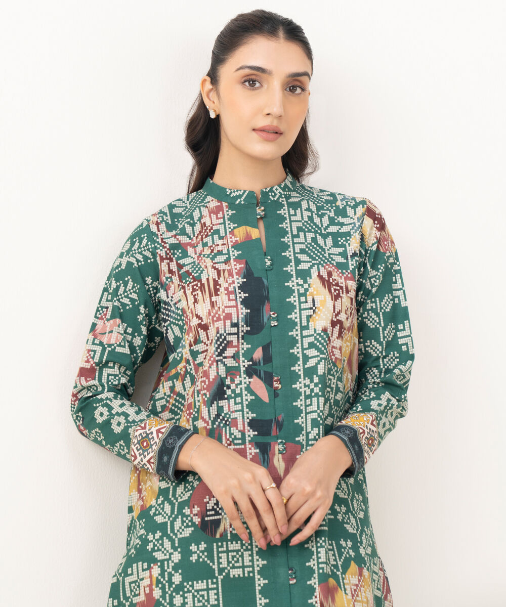 Women's Khaddar Printed Green  Unstitched Shirt