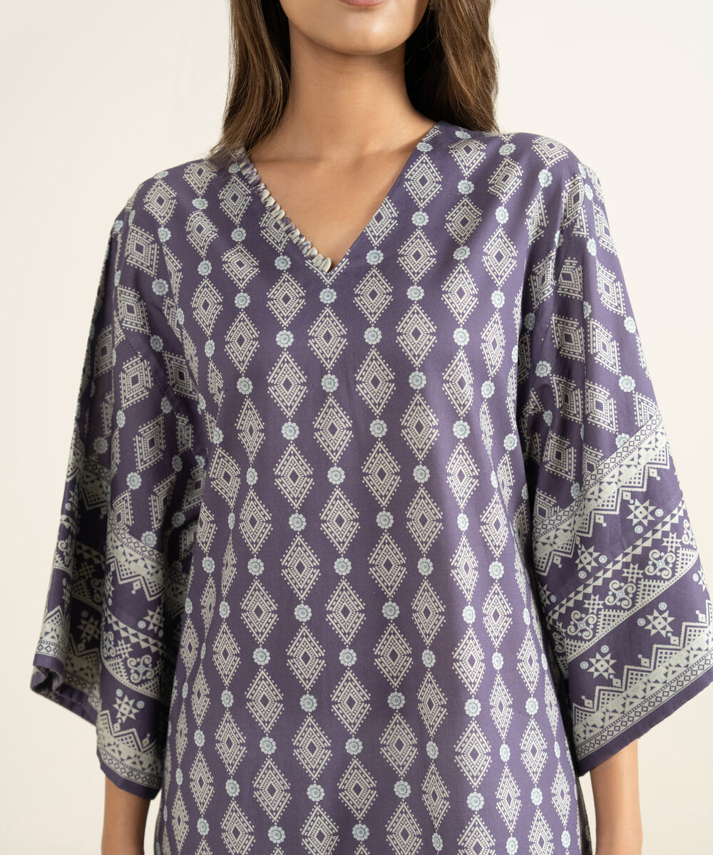 Women's Unstitched Lawn Printed Purple 2 Piece Suit