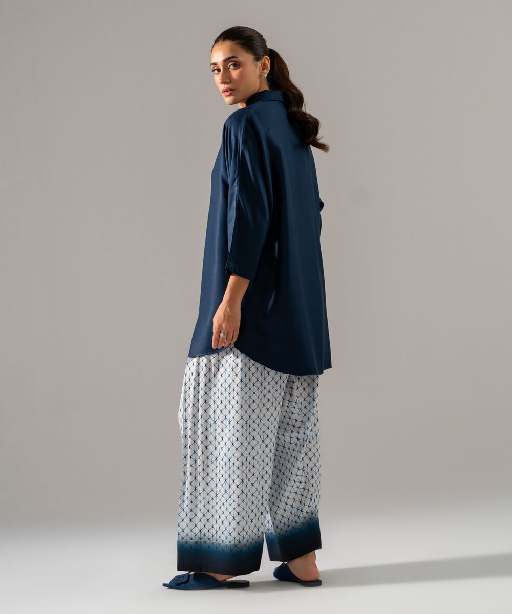 Women's RTW Bedford Solid Blue Drop Shoulder Shirt