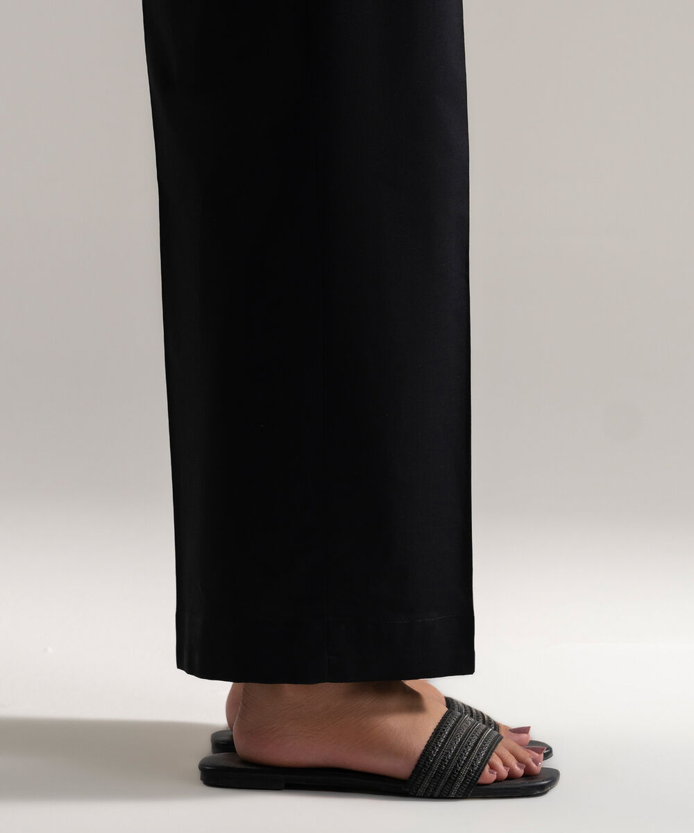 Women's RTW Cambric Solid Black Straight Pants