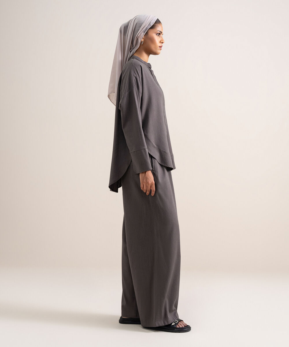 Women's Grey Relaxed Fit Button Down